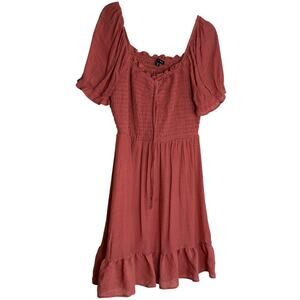 As U Wish Mini Dress Womens 1X Corral Smoking Flattering Ruffle Prairie Peasant